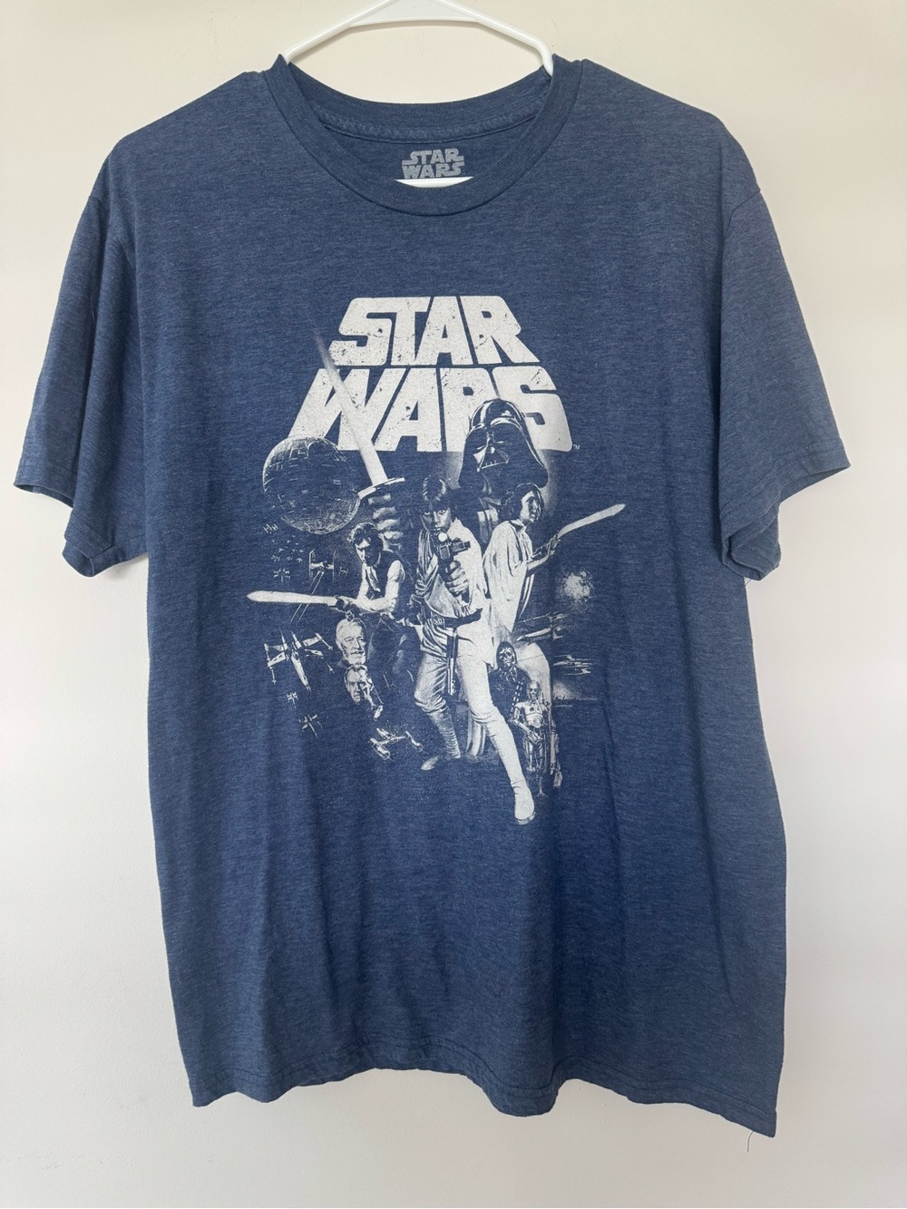 Star Wars A New Hope Graphic Tee Navy Blue White Print Sz L